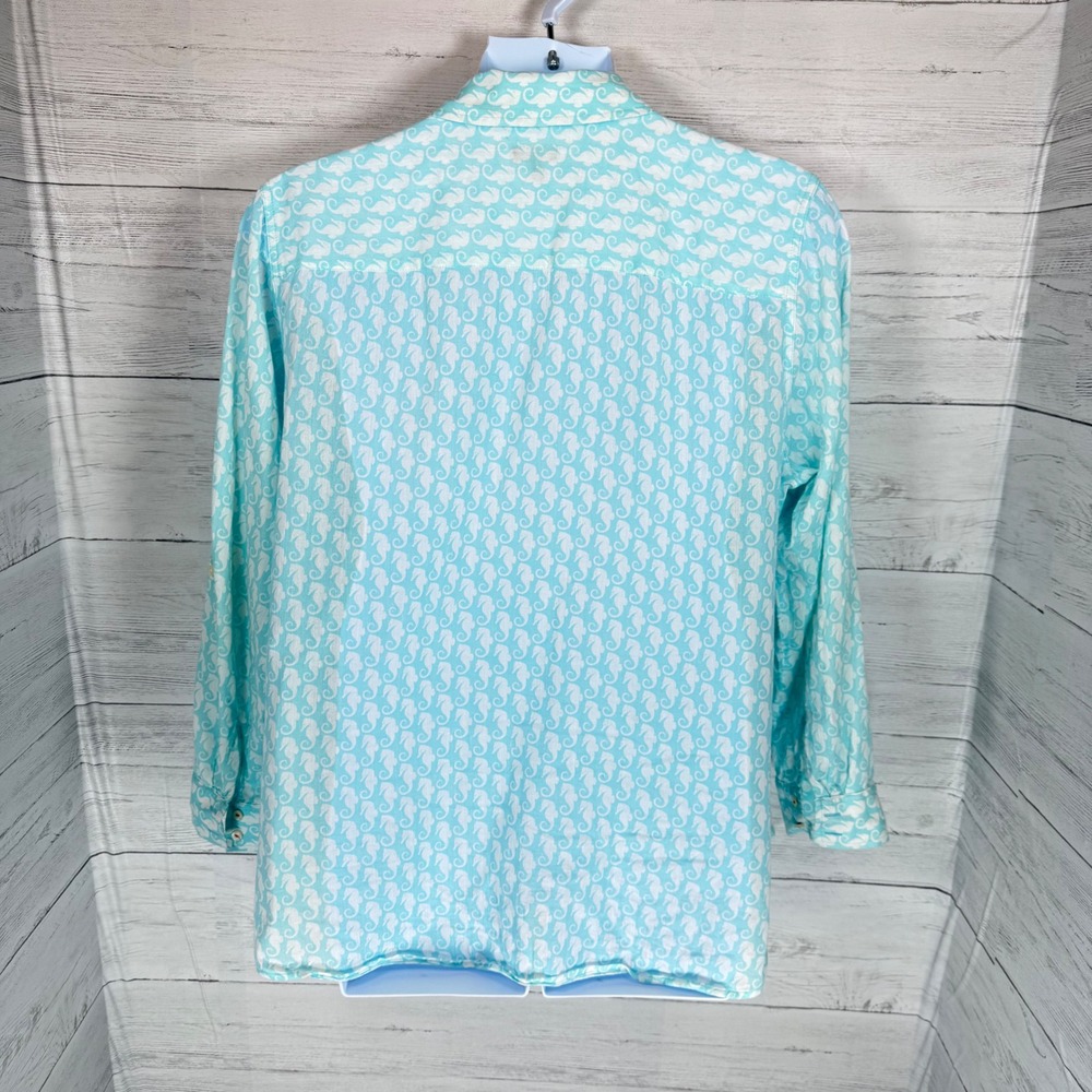 Talbots Seahorse Print Cotton Button Down ‎ 2X Coastal Beach Blouse Blue women - Picture 3 of 9